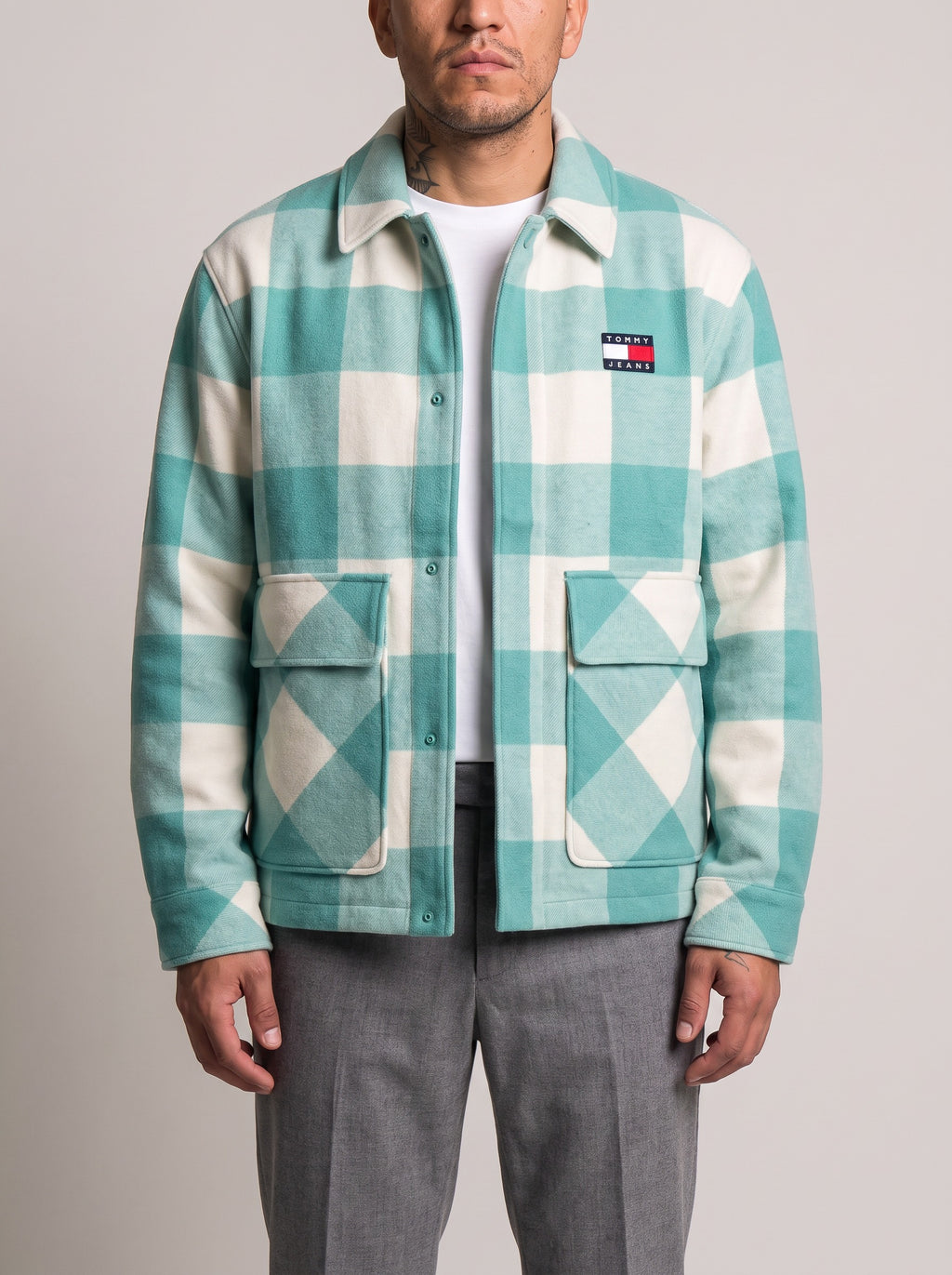 Tommy Jeans Buffalo Check Jacket on model, front