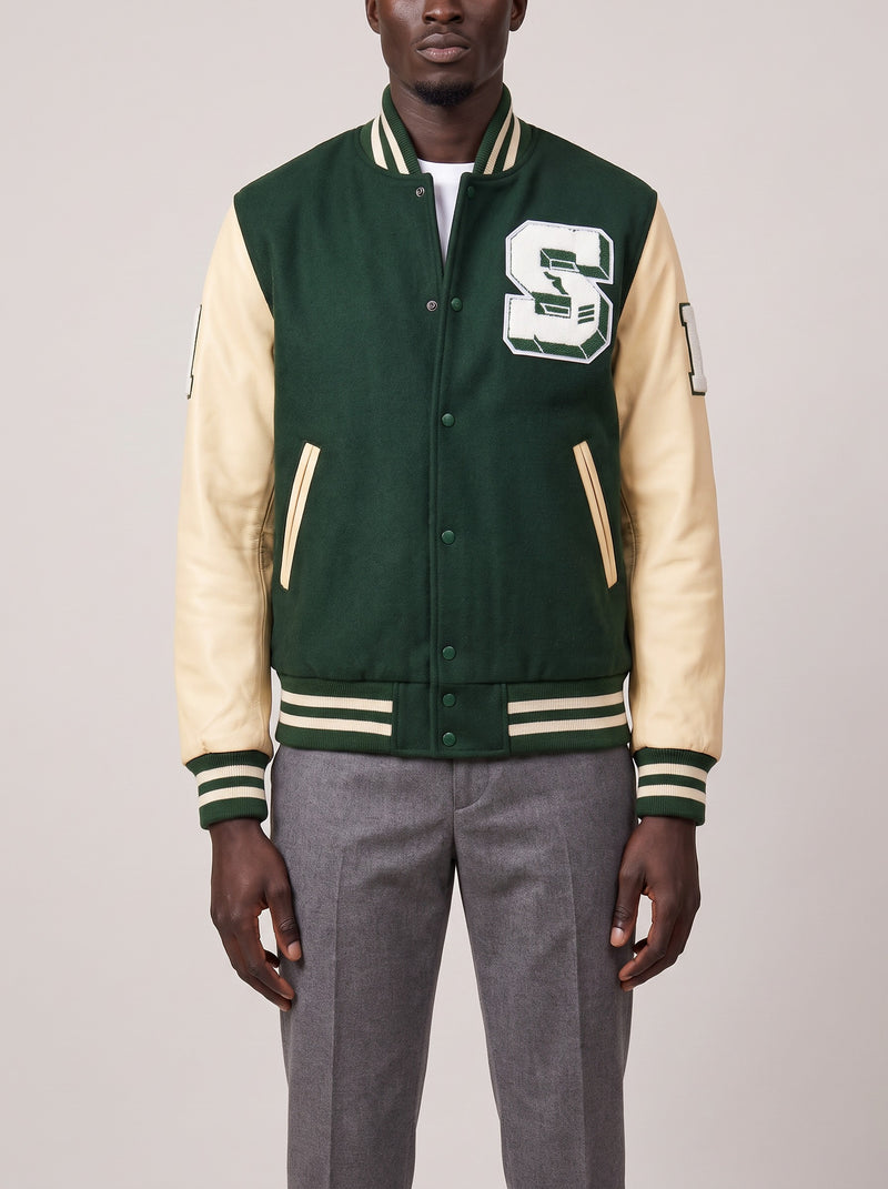 Stadium Goods Varsity Letterman Jacket on model, front