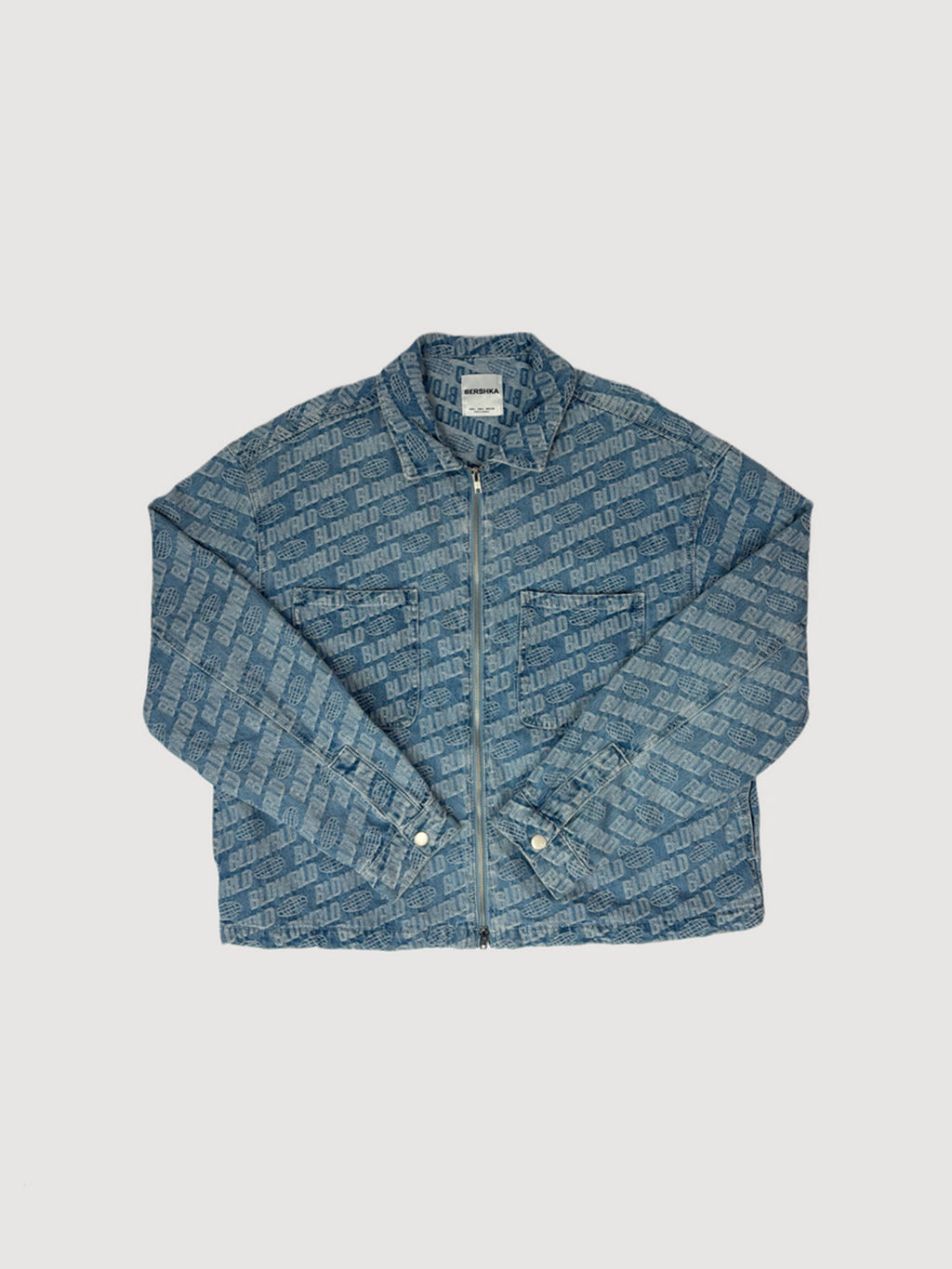 Bershka Denim Logo Jacket Blue
