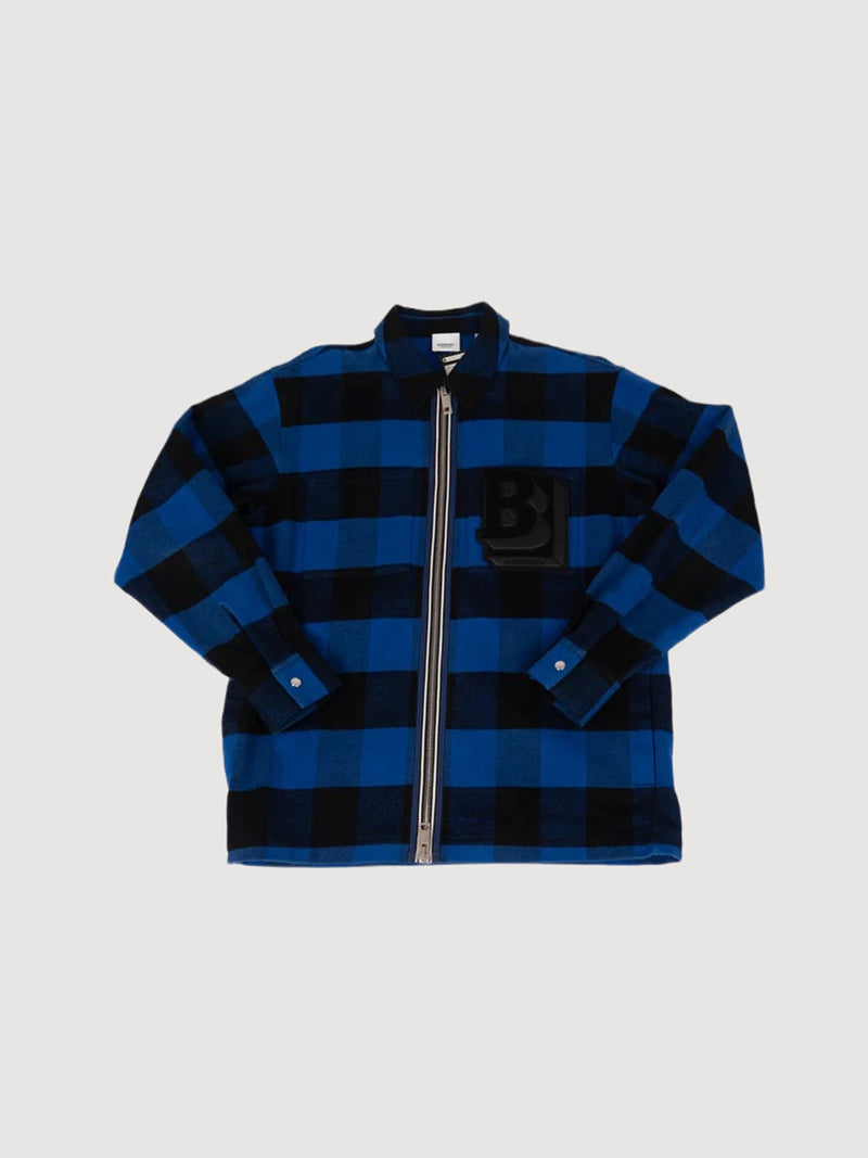 Letter Graphic zip-front shirt in check cotton Flannel