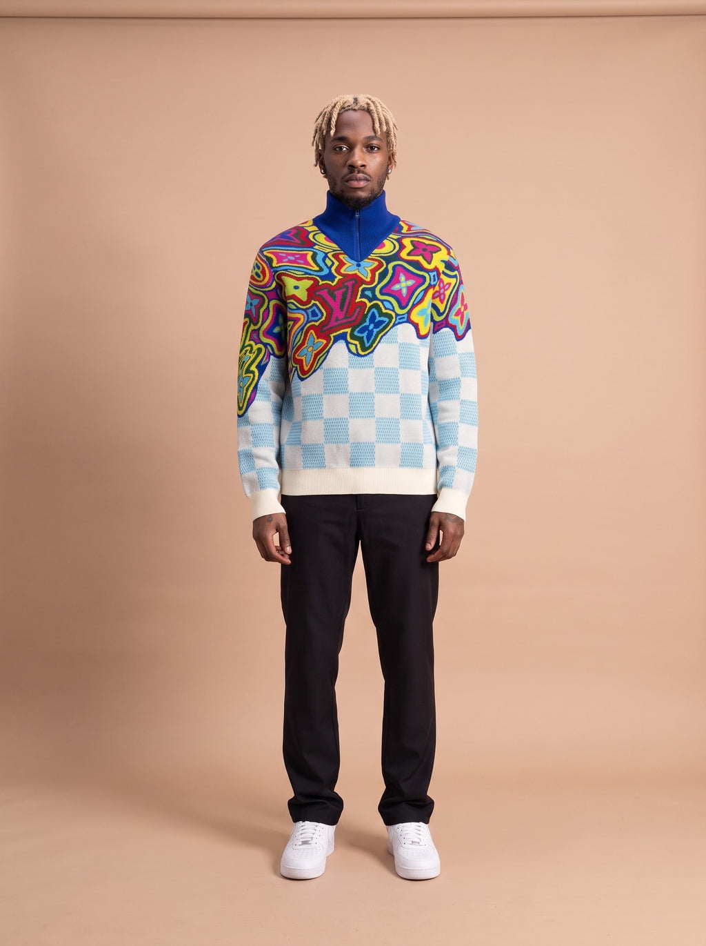 Distorted Monogram And Damier Half-Zip Sweater model voorkant