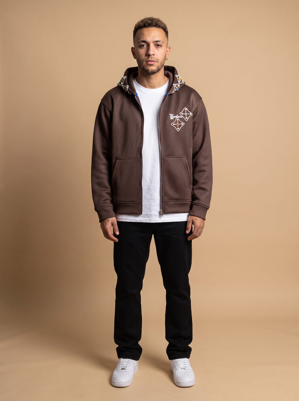 Brown Mesh Zip-Up Jacket
