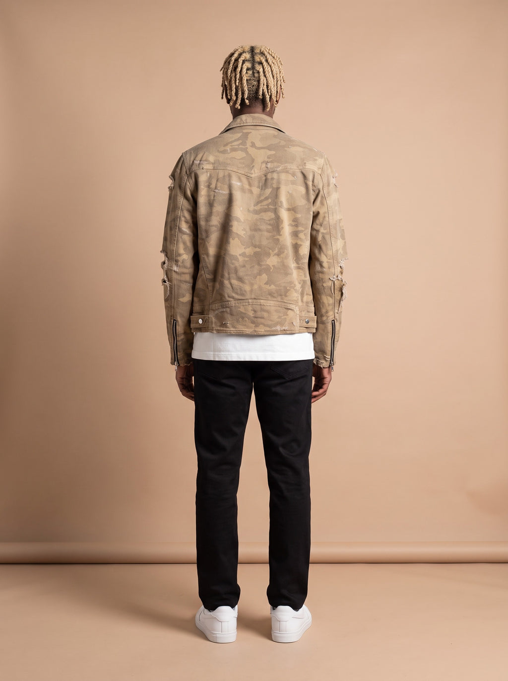 Balmain Destroyed Camouflage Print Vintage Biker Jacket '18