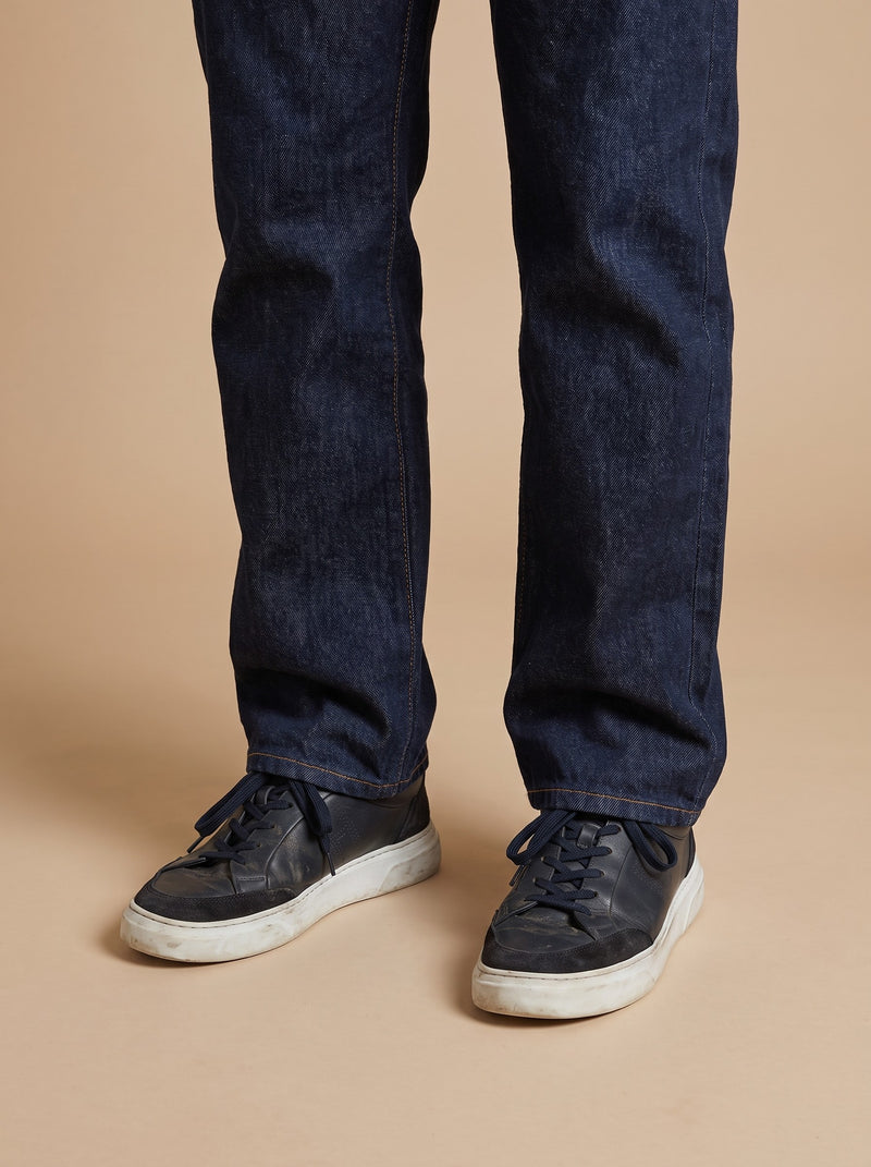 Boggi Navy Leather Trainers aan de voet