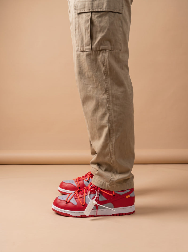 Nike x Off-White Dunk Low University Red aan de voet