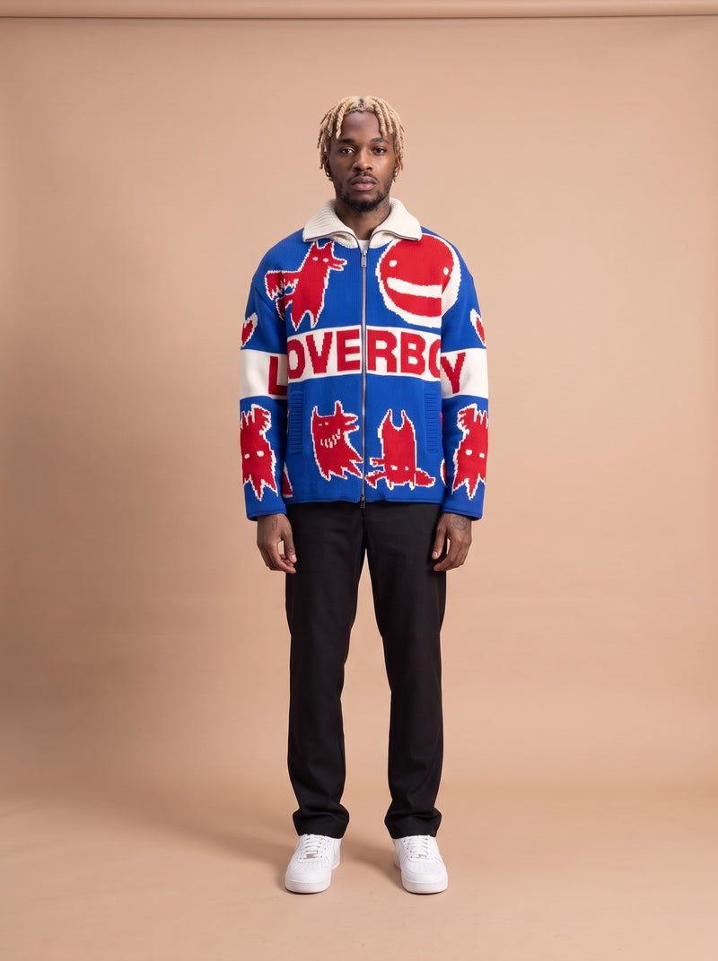 Charles Jeffrey Loverboy knitted puffer Jacket model voorkant