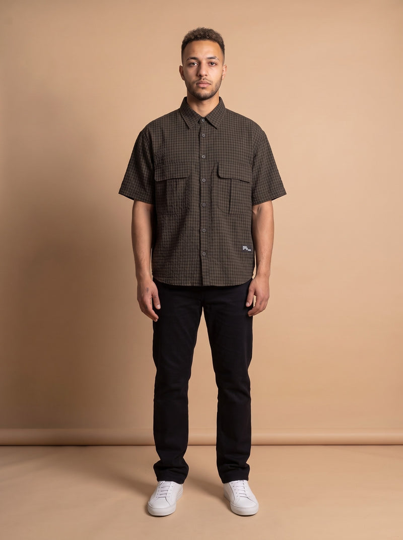 Checked shirt Brown model voorkant