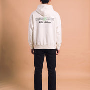 MEDM logo print hoodie white model achterkant